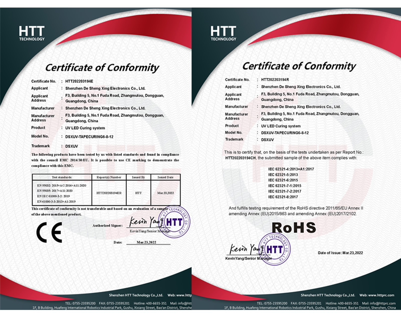 uv curing box certificate